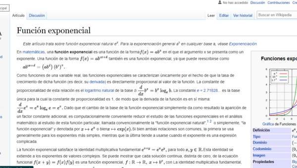 Wikipedia: Función exponencial