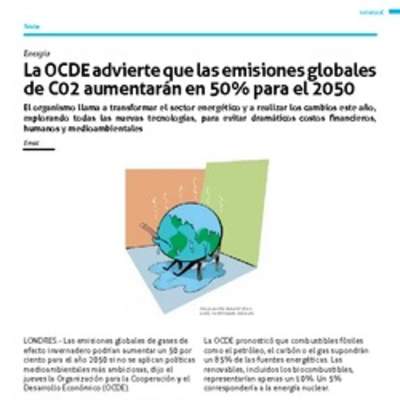 La OCDE advierte que las emisiones globales de CO2 aumentarán en 50% para el 2050