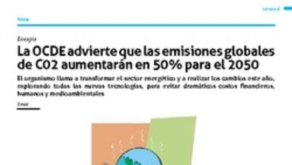 La OCDE advierte que las emisiones globales de CO2 aumentarán en 50% para el 2050