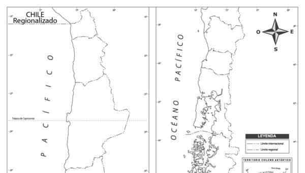 Mapa Chile regionalizado mudo