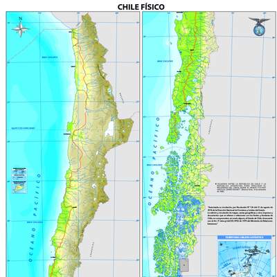 Mapa con el relieve de Chile