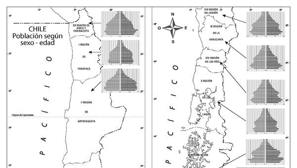 Mapa con la población de Chile según su sexo y edad