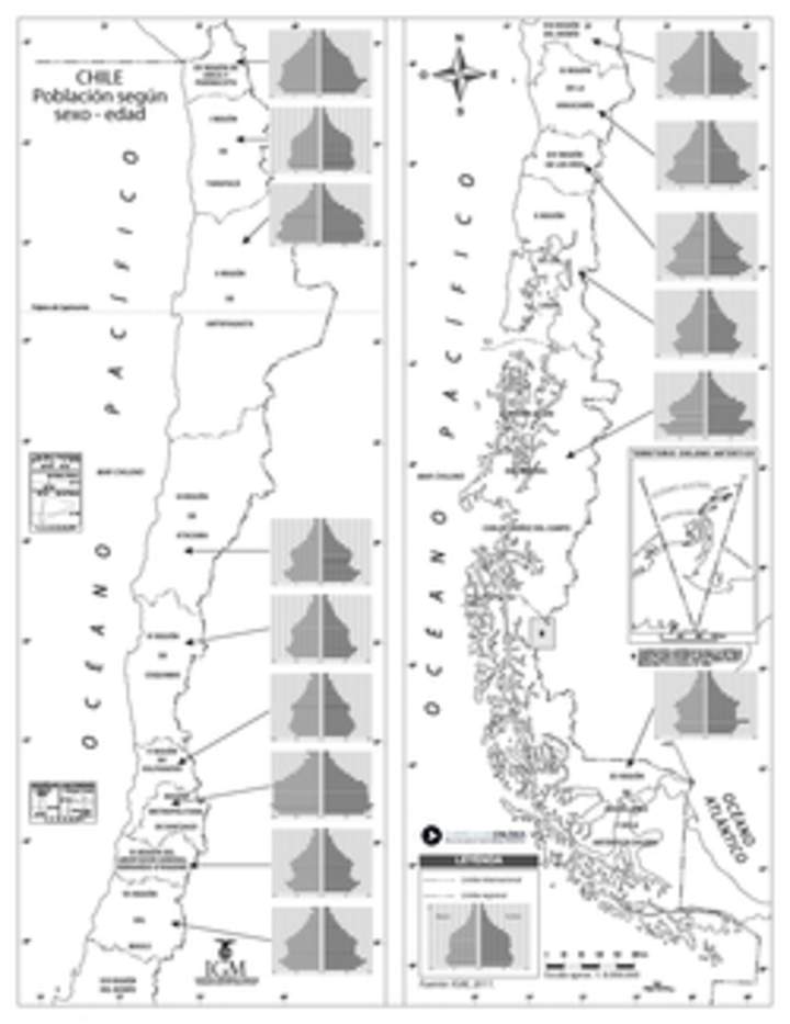 Mapa con la población de Chile según su sexo y edad