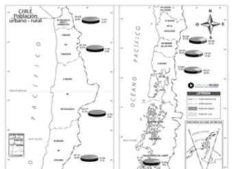 Mapa con la población urbana y rural de Chile