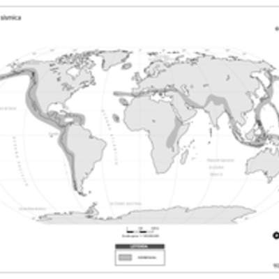 Mapa actividad sísmica del mundo en blanco y negro