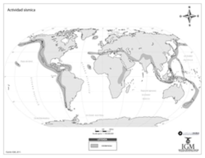 Mapa actividad sísmica del mundo en blanco y negro