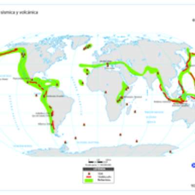 Mapa actividad sísmica y volcánica del mundo a color