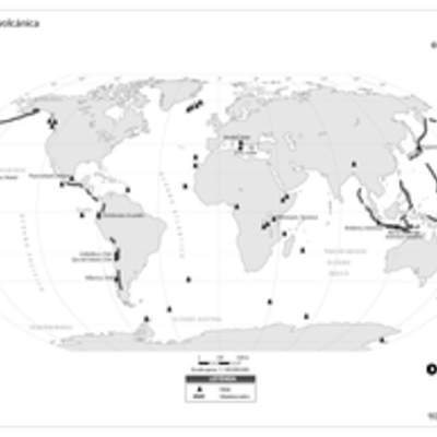Mapa actividad volcánica en el mundo en blanco y negro