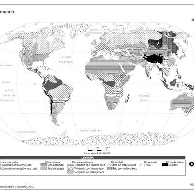 Mapa con climas del mundo en blanco y negro