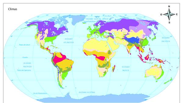 Mapa con climas del mundo a color