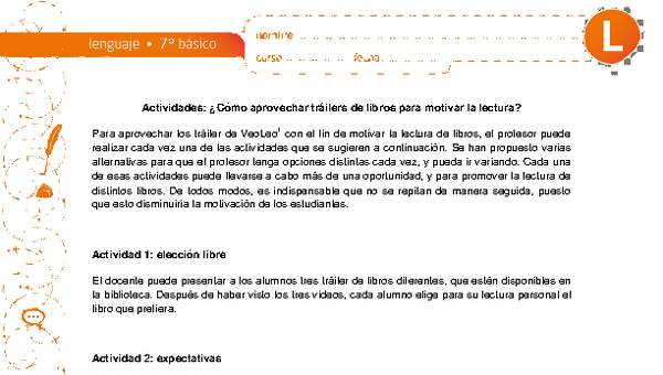 Actividades para motivar la lectura usando trailers