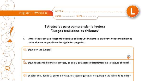 Estrategias para comprender la lectura "Juegos tradicionales"