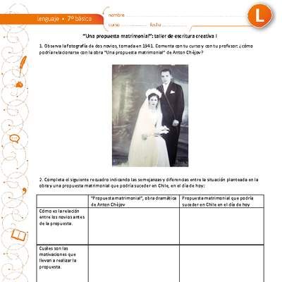 "Una propuesta matrimonial": taller de escritura creativa I