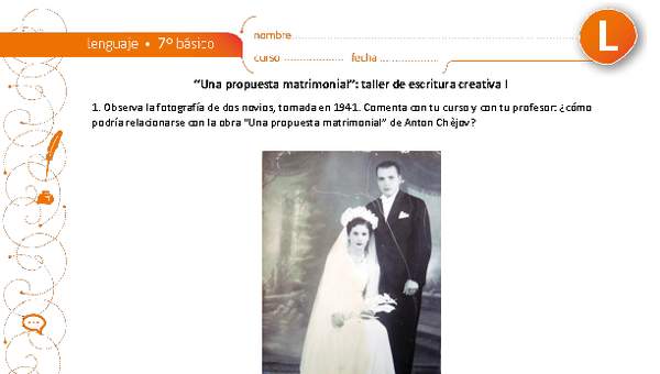 "Una propuesta matrimonial": taller de escritura creativa I