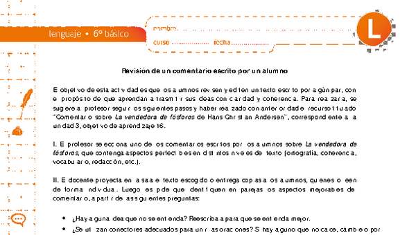 Revisión de un comentario escrito por un alumno