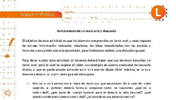 Comprensión de un texto oral y discusión