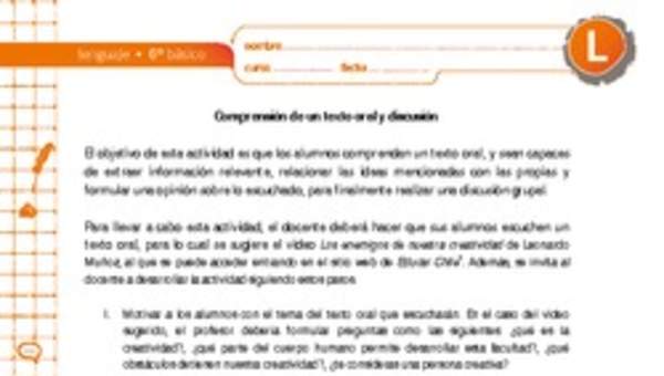 Comprensión de un texto oral y discusión