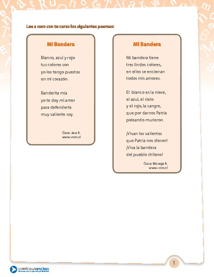 Poemas A La Bandera Chilena Curriculum Nacional Mineduc Chile
