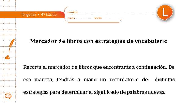 Marcador de libros vocabulario