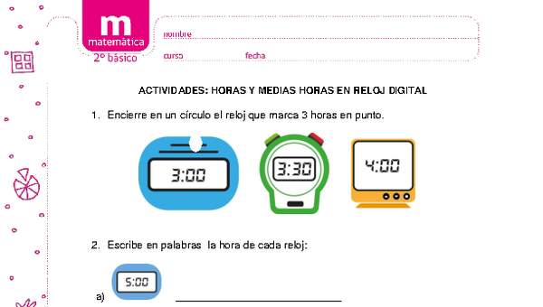 Horas y medias horas en reloj digital