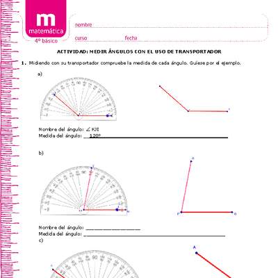 Medir ángulos con el transportador - Curriculum Nacional. MINEDUC. Chile.