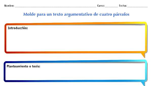 Molde para un texto argumentativo de cuatro párrafos