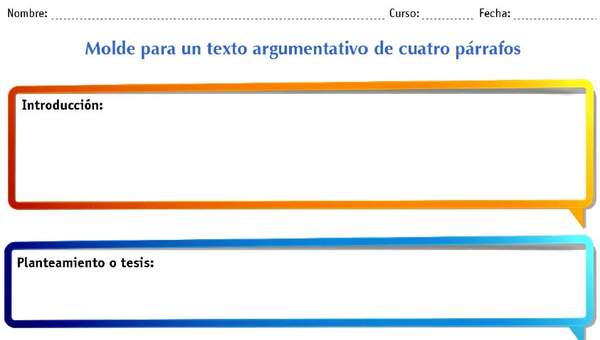 Molde para un texto argumentativo de cuatro párrafos