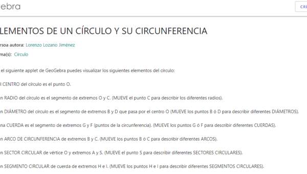 geogebra.org: elementos del círculo y su circunferencia