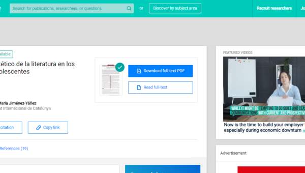 Researchgate: El efecto estético de la literatura en los alumnos adolescentes