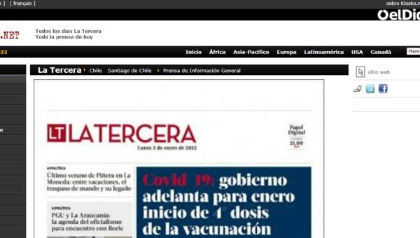 Kiosko.net: Portada La Tercera, Jueves 31 de octubre de 2019