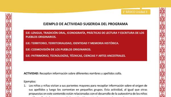 Actividad sugerida: LC01 - Colla - U3 - N°2: Recopilan información sobre diferentes nombres y apellidos colla.