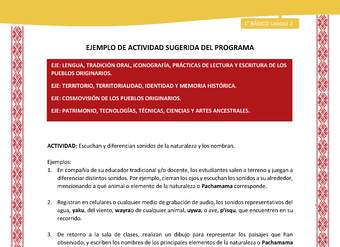 Actividad sugerida: LC01 - Colla - U2 - N°1: Escuchan y diferencian sonidos de la naturaleza y los nombran.