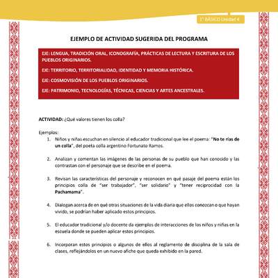 Actividad sugerida: LC01 - Colla - U4 - N°3: ¿Qué valores tienen los colla? Actividad sugerida: LC01 - Colla - U4 - N°3: ¿Qué valores tienen los colla?