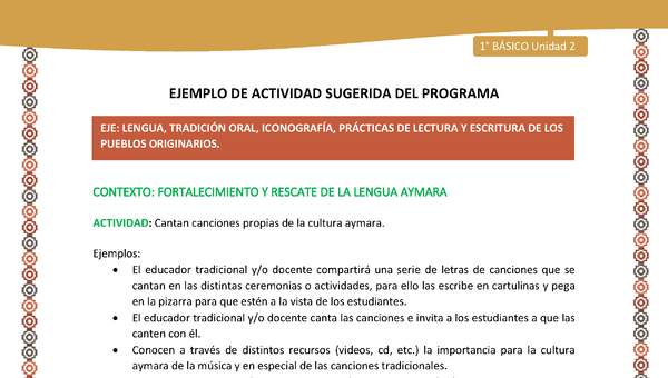 Actividad sugerida LC01 - Aymara - U02 - N°27: Cantan canciones propias de la cultura aymara