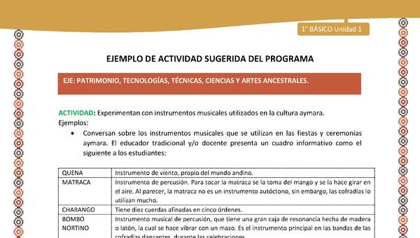 Actividad sugerida LC01 - Aymara - U01 - N°23: : Experimentan con instrumentos musicales utilizados en la cultura aymara