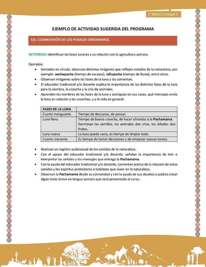 Actividad sugerida LC01 - Aymara - U02 - N°28: Identifican las fases lunares y su relación con la agricultura aymara