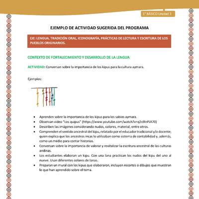 Actividad sugerida LC01 - Aymara - U04- N°08: Conversan sobre la importancia de los kipus para la cultura aymara