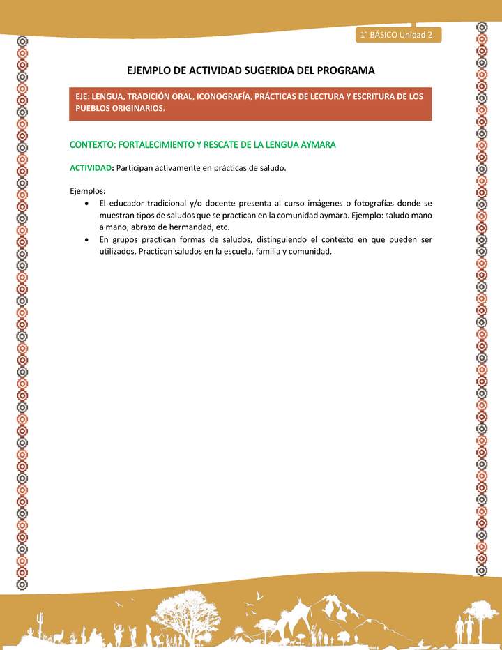 Actividad sugerida LC01 - Aymara - U02 - N°14: Participan activamente en prácticas de saludo