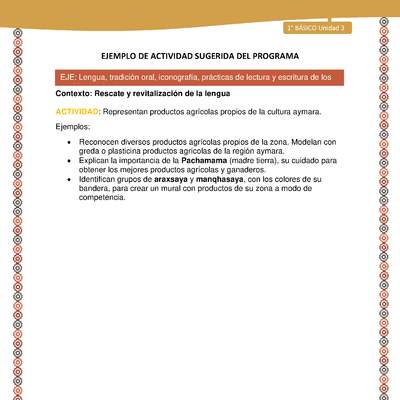 Actividad sugerida LC01 - Aymara - U03 - Nº19: Representan productos agrícolas propios de la cultura aymara.