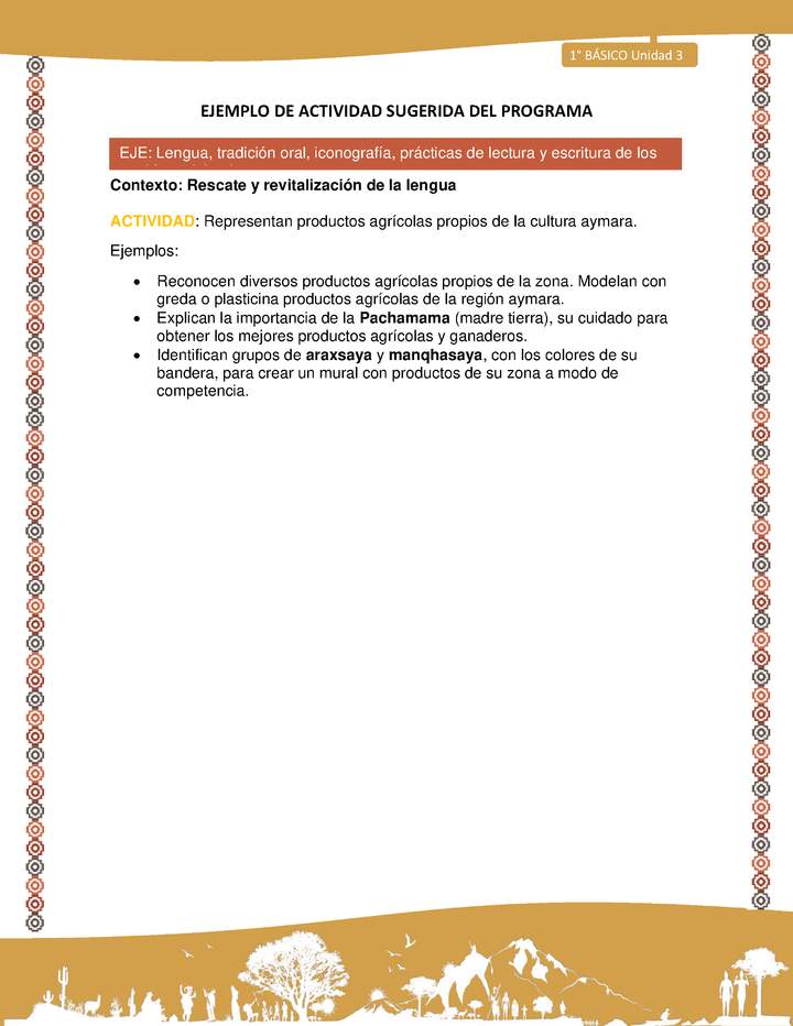 Actividad sugerida LC01 - Aymara - U03 - Nº19: Representan productos agrícolas propios de la cultura aymara.