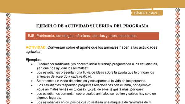 Actividad sugerida LC01 - Aymara - U03 - N°20: Conversan sobre el aporte que los animales hacen a las actividades agrícolas