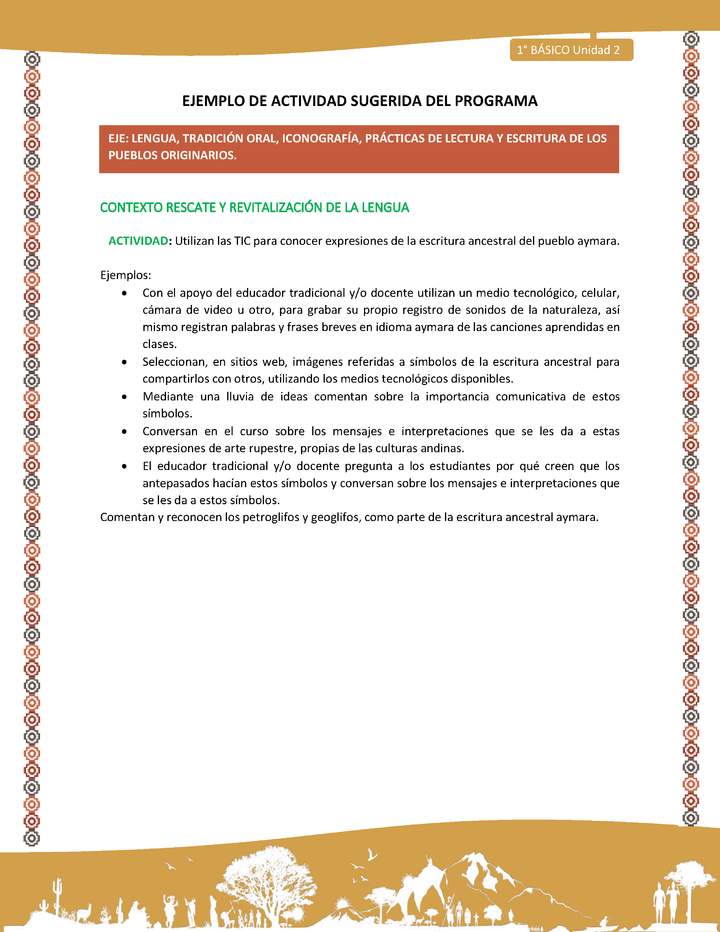 Actividad sugerida LC01 - Aymara - U02 - N°09: Utilizan las TIC para conocer expresiones de la escritura ancestral del pueblo aymara