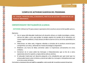 Actividad sugerida LC01 - Aymara - U02 - N°09: Utilizan las TIC para conocer expresiones de la escritura ancestral del pueblo aymara