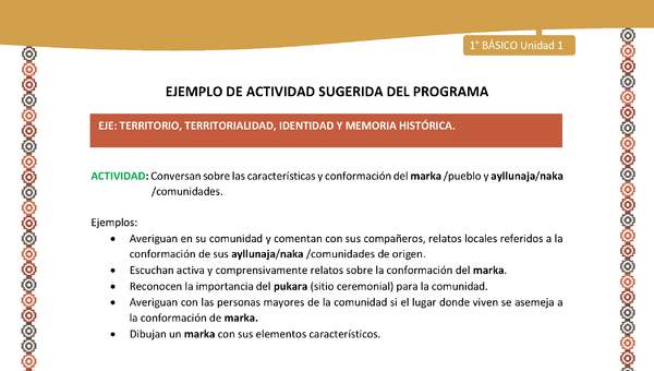 Actividad sugerida LC01 - Aymara - U01 - N°13: Conversan sobre las características y conformación del marka /pueblo y ayllunaja/naka /comunidades