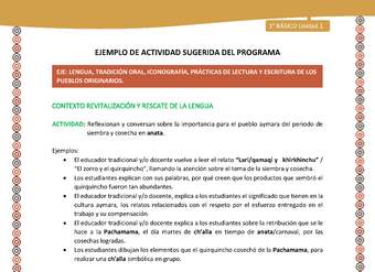 Actividad sugerida LC01 - Aymara - U01 - N°6: Reflexionan y conversan sobre la importancia para el pueblo aymara del periodo de siembra y cosecha en anata.