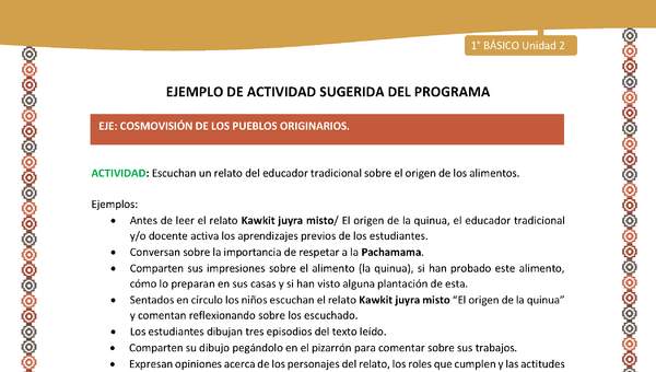 Actividad sugerida LC01 - Aymara - U02 - N°15:  Escuchan un relato del educador tradicional sobre el origen de los alimentos