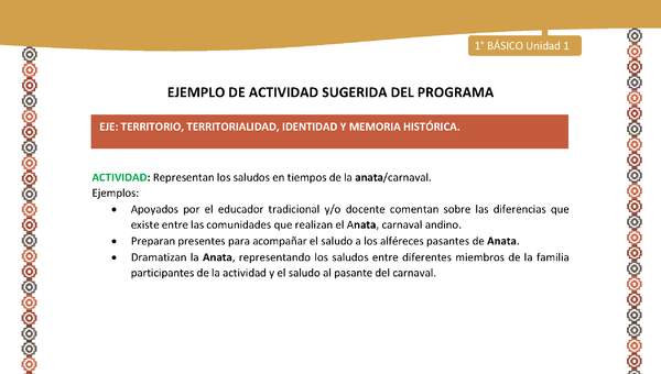 Actividad sugerida LC01 - Aymara - U02 - N°12: : Representan los saludos en tiempos de la anata/carnaval