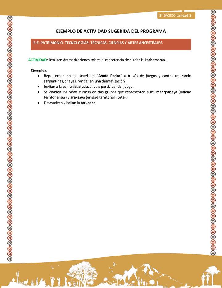 Actividad sugerida LC01 - Aymara - U01 - N°24: Realizan dramatizaciones sobre la importancia de cuidar la Pachamama