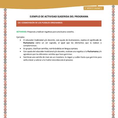Actividad sugerida LC01 - Aymara - U01 - N°19:  Preparan y realizan rogativas para una buena cosecha.
