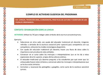 Actividad sugerida LC01 - Aymara - U02 - N°06: Utilizan las TIC para indagar sobre símbolos de la escritura ancestral aymara